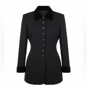 Vintage 90s EXPRESS Black Velvet Accents Blazer Jacket Womens 3/4 Academia Y2K